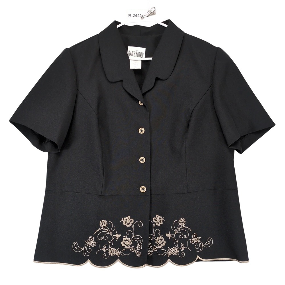 Vintage 80s Kari's Korner Black Floral Embroidered Blazer Jacket Womens 18W USA